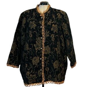 Ulla Popken Floral Relaxed Fit Velour Tapestry Coat
